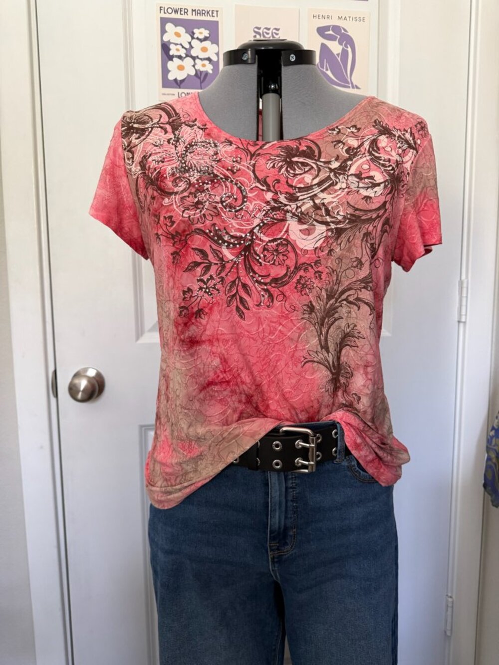 Pink Rhinestone Dress Barn Shirt size petite XL